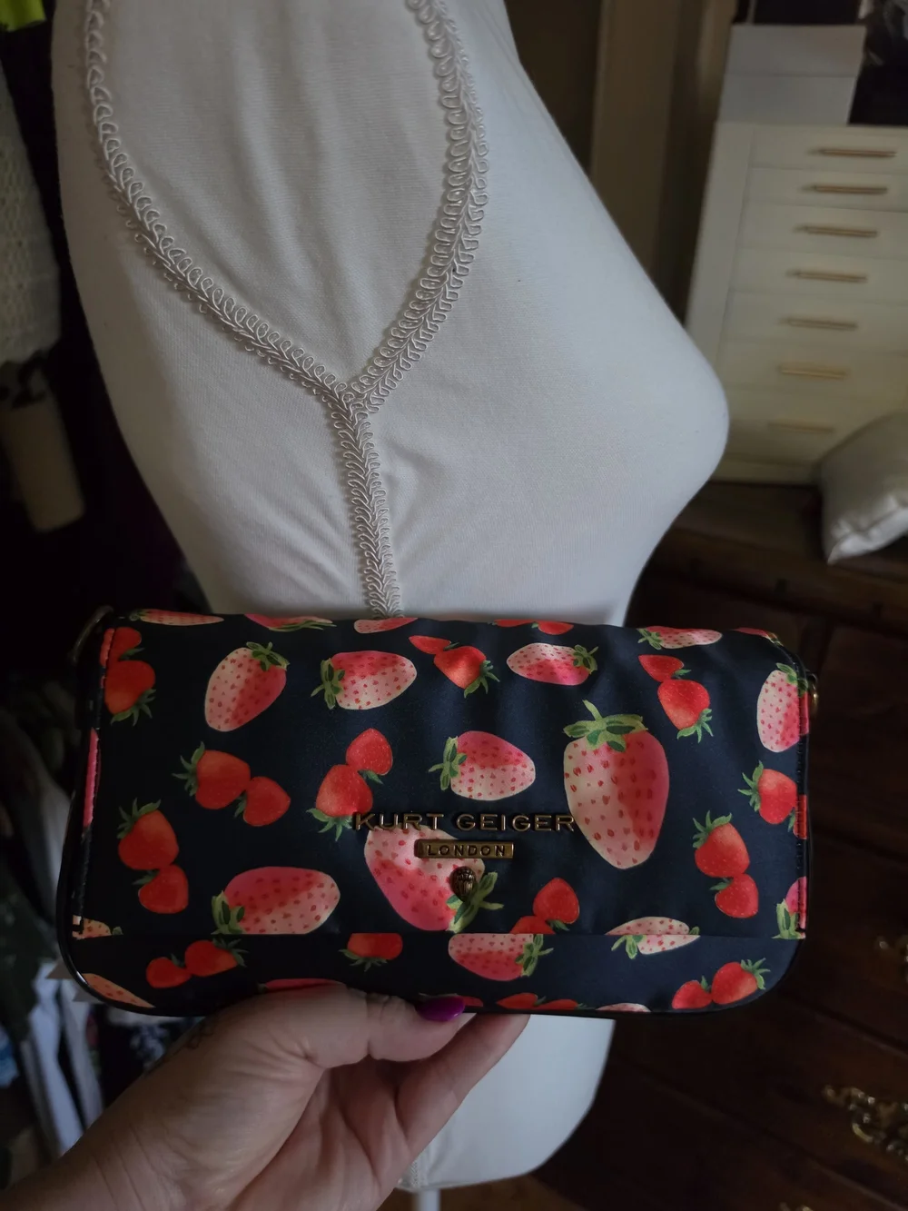 Kurt Geiger London Navy Strawberry Print Crossbody Bag To Handbag